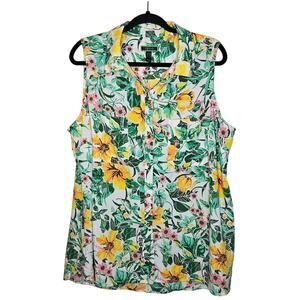 C Wonder tropical beach floral print button down sleeveless blouse sz 22W